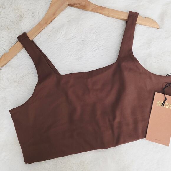 NEW Girlfriend Collective Tommy Square Neck Chocolate Brown Sports Bra - Picture 7 of 8